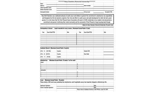 Mary Chambers Memorial Scholarship